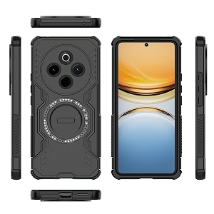 designerz hub back cover for vivo t4 5g case with magnetic metal ring supports magsafe charger amp car mount  military grade protection  black