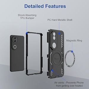 designerz hub back cover for vivo t4r 5g  shockproof case with magnetic metal ring supports magsafe charger amp car mount  military grade protection  blue