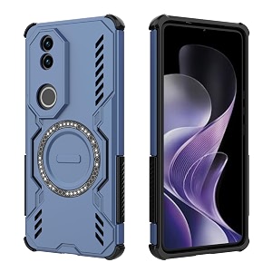 designerz hub back cover for vivo v50  shockproof case with magnetic metal ring supports magsafe charger amp car mount  military grade protection  blue