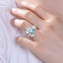 Designs & You Silver Plated American Diamond Crushed Ice Cut Blue Contemporary Finger Ring Brass Cubic Zirconia Silver Plated Ring