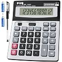 Desk Calculator 12 Digit Extra Large LCD Display, Touch Comfortable with Big Buttons, PXY Two Way Power Battery and Solar Standard Function Office Calculators