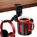 Desk Cup Holder Clamp 2 in 1 Clip On Table Cup Holder with Headphone Hanger
