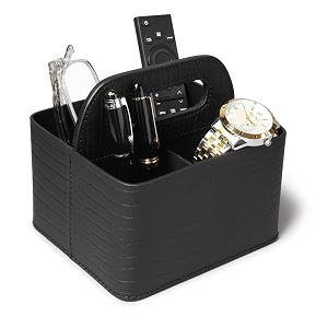 desk organiser for study table office  remote holder stand for table office desk  ac fan tv 4 slots remote organiser with handle for bed living room recycle leather croco black