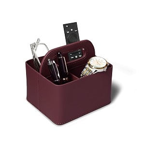 desk organiser for study table office  remote holder stand for table office desk  ac fan tv 4 slots remote organiser with handle for bed living room recycle leather classic bordeaux