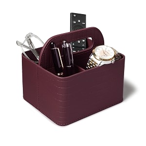 desk organiser for study table office  remote holder stand for table office desk  ac fan tv 4 slots remote organiser with handle for bed living room recycle leather croco bordeaux