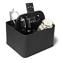 Desk Organiser for Study Table Office | Remote Holder Stand for Table Office Desk | AC Fan TV 4 Slots Remote Organiser with Handle for Bed, Living Room, Recycle Leather (Croco Black)