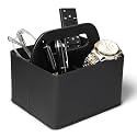 Desk Organiser for Study Table Office | Remote Holder Stand for Table Office Desk | AC Fan TV 4 Slots Remote Organiser with Handle for Bed, Living Room, Recycle Leather (Classic Black)