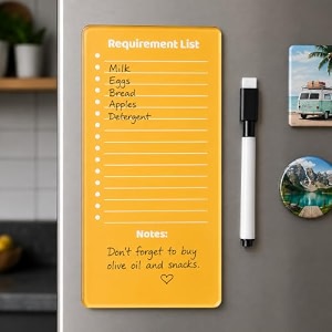 deskart magnetic fridge to-do list board with marker eraser amp cleaning cloth  12 x 24 cm reusable dry erase planner for shopping list grocery list amp weekly meal planner  clear acrylic memo board