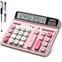 Desktop Calculator with Extra Large 5-Inch LCD Display, 12-Digit Two Way Power Solar &amp; Battery Office Calculator with Big Buttons for Business, Accounting &amp; Home Use(Pink)