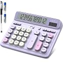 Desktop Calculator with Extra Large 5-Inch LCD Display, 12-Digit Two Way Power Solar &amp; Battery Office Calculator with Big Buttons for Business, Accounting &amp; Home Use(Purple)