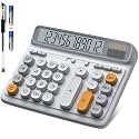 Desktop Calculator with Extra Large 5-Inch LCD Display, 12-Digit Two Way Power Solar &amp; Battery Office Calculator with Big Buttons for Business, Accounting &amp; Home Use(Grey)