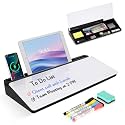 Desktop Glass Whiteboard with Storage, Desk Dry Erase White Board Stand