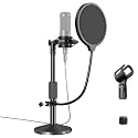 Desktop Microphone Stand,Adjustable Height Mic Stand with Pop Filter Shock Mount Mic Clip 3/8" to 5/8" Adapter,Compatible with AT2020|AT2035|AT2040|QuadCast S|Razer Seiren X| Blue Snowball |Shure