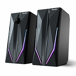 desktop speakers 20 channel pc computer hifi stereo gaming speaker with colorful led light modes enhanced bass and easy-access volume control usb powered with 35mm aux-in