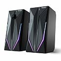 Desktop Speakers, 2.0 Channel PC Computer HiFi Stereo Gaming Speaker with Colorful LED Light Modes, Enhanced Bass and Easy-Access Volume Control, USB Powered with 3.5mm AUX-in