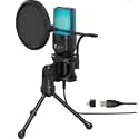 Desktop USB Computer Microphone Condenser Microphone with Foldable Tripod P-o-p Filter for PC Video Recording MIC
