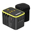 Destinio Universal Charger Adapter - 6-in-1 Fast Charging International Travel Adapter with PD, Type C &amp; 3 USB Ports - All-in-One for US, UK, Europe - Type C Compatible (35 W - Yellow)