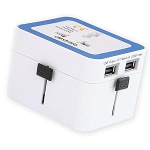 destinio universal travel adapter - dual usb 5v 24a 100-250v - 3 in 1 international worldwide all in one charger plug and socket for usa canada uk europe 3 yr warranty