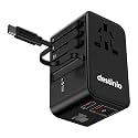 Destinio 70W Universal Travel Adapter with Built-in Type-C Cable – All-in-One GaN International Charger for Worldwide Fast Charging, PD 70W, Type-C 70W & 2 USB-A Ports (30W) for US, UK, Canada, Europe