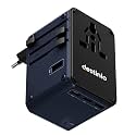 Destinio Universal Travel Adapter - 6-in-1 Fast Charging International Charger with PD, Type C &amp; 3 USB Ports - All-in-One for US, UK, Europe (45W- Type C- (6 in 1) - Blue)