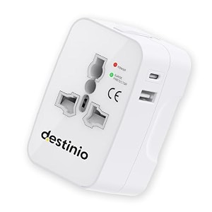 destinio universal travel adapter with type c - 12w type c 12w usb a 5v24a - 3 in 1 international worldwide all in one charger plug and socket for usa canada uk europe 10 yr warranty