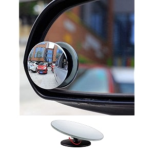 detachi 3r-240 360 round shape blind spot for car orvm mirror-pack of 2 rear view adjustable wide angle frameless convex parking mirror water-resistant easy installation for carstrucks amp bikes