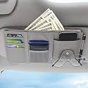 DETACHI Car Sun Visor Organizer Multi-Function Car Space with Multi-Pocket Net Zipper Car Storage Organizer and Sunglass Holder PU Leather for Car (Grey)