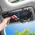 DETACHI Car Sun Visor Organizer Multi-Function Car Space with Multi-Pocket Net Zipper Car Storage Organizer and Sunglass Holder PU Leather for Car (Black), Car Storage Organizer