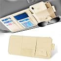DETACHI Car Sun Visor Organizer Multi-Function Car Space with Multi-Pocket Net Zipper Car Storage Organizer and Sunglass Holder Pu Leather for Car (Beige, Automobiles)