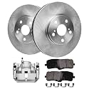 Detroit Axle - Front Disc Rotors Brake Pads + Right Brake Caliper
