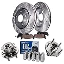 Detroit Axle - Front Drilled Rotors Brake Pads Wheel Hubs + 10pc Wheel Lug