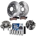 Detroit Axle - Rear Drilled &amp; Slotted Rotors Brake Pads Wheel Hubs +12pc