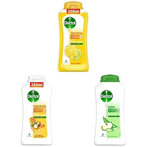 dettol body wash and shower gel refresh - 250ml - body wash and shower gel nourish - 250ml - body wash and shower gel soothe - 250ml combo