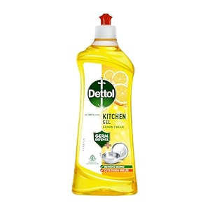 dettol dishwash liquid and kitchen gel  cuts tough grease  remove germs  lemon fragrance  750ml bottle