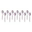 Stainless Steel 12 Piece Tea Spoon Set for Tea, Coffee, Sugar &amp; Spices, Small Spoons, Silver, Length: 14 cm (17 Gauge) (Spoon_(Diamond_Design)_12pcs_Set, Medium)