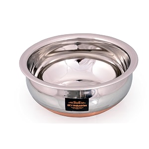 stainless steel copper bottom handi 500ml  small cookware pot with lid  steel handi for cooking amp serving  copper base cookware for gas stove  kitchen serving bowl
