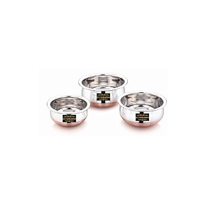 stainless steel copper bottom handicookwareservware pot set 3 pc set 750ml 1 ltr 15 ltr