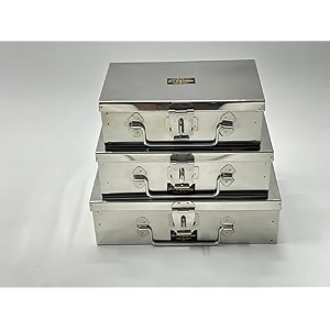 stainless steel storage boxescash petipooja petiorganizervanity boxsafe locker box storage box 21cm135cm7cm 22cm16cm75cm 26cm185cm8cm set of 3 peti - 8 9 10 no