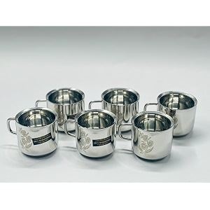 stainless steel tea cup silver mirror finish amp flower designunbreakable cups for tea amp coffee for daily use silver 80 ml each  design 6
