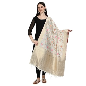 DEVANGI Womens Floral Silk Blend Dupatta