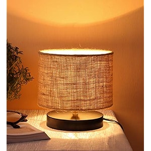 devansh beige jute shade lamp with black wood base for decorationofficehomegiftingstudy for officehomegifting -7x7x7 inches -