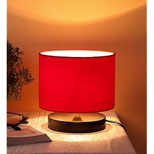 devansh red cotton shade lamp with black wood base for decorationofficehomegiftingstudy for officehomegifting -7x7x7 inches -