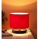 Devansh Red Cotton Shade Lamp with Black Wood Base for Decoration/Office/Home/Gifting/Study for Office/Home/Gifting -(7x7x7) Inches -