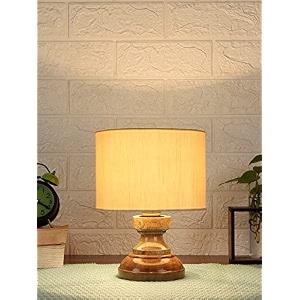 devansh ap62 wood table lamp with off-white cotton shade