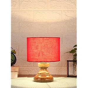 devansh at64 wood table lamp with red cotton shade