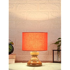 devansh at65 wood table lamp with orange cotton shade