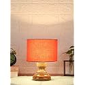 Devansh AT65, Wood Table lamp with Orange Cotton Shade