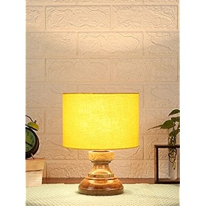 devansh at66 wood table lamp with yellow cotton shade