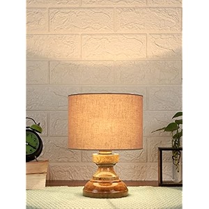 devansh at67 wood table lamp with grey cotton shade