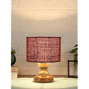 devansh at72 wood table lamp with maroon jute shade